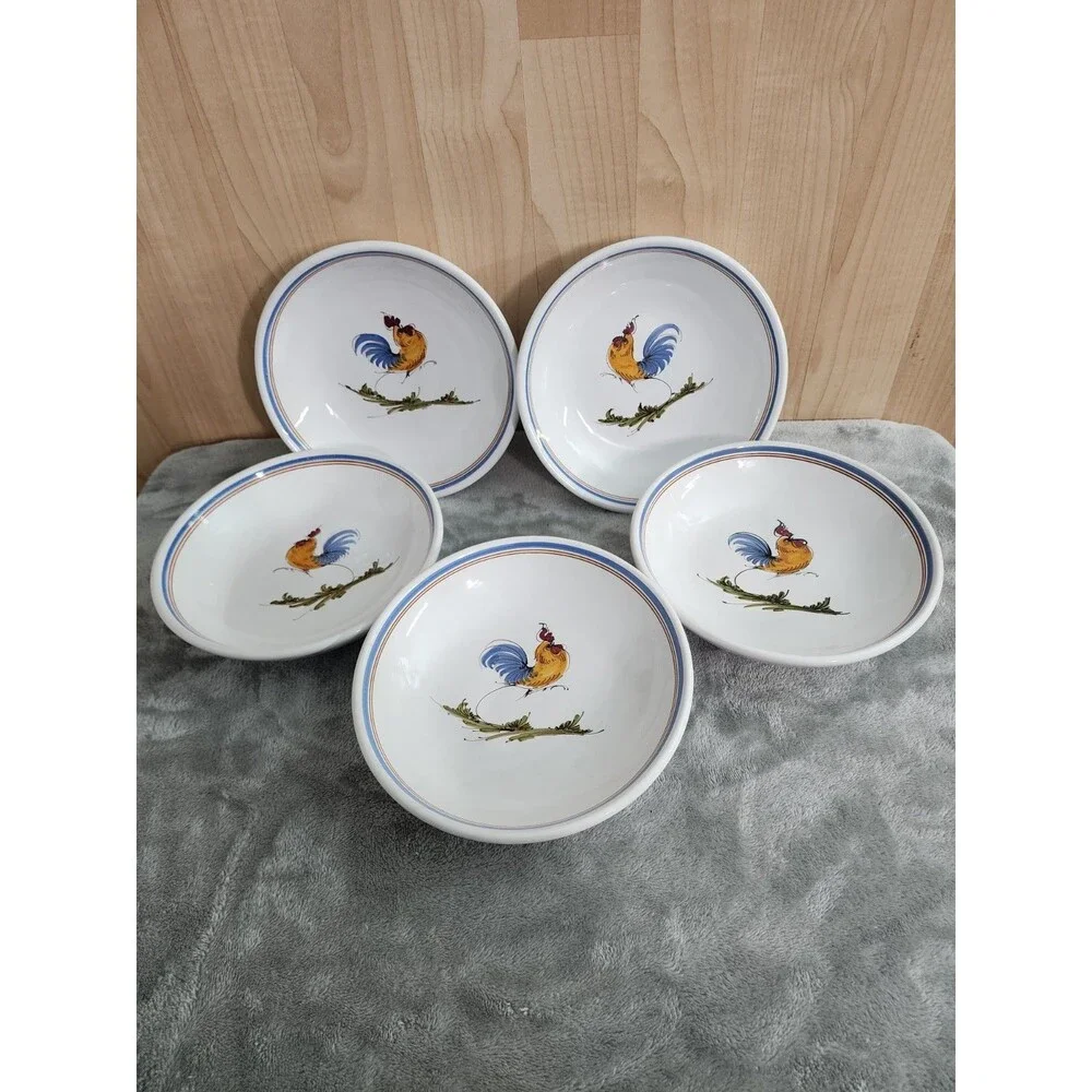 RARE L'ASSAINATO GROTTAGLIE Country French Rooster Pottery 5 Dinner bowls
